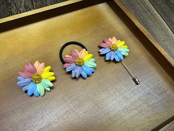 彩虹皮革雛菊髮圈│直襟針│胸針【花】