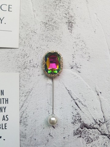 絢麗彩色寶石插針一字針西裝胸花新郎