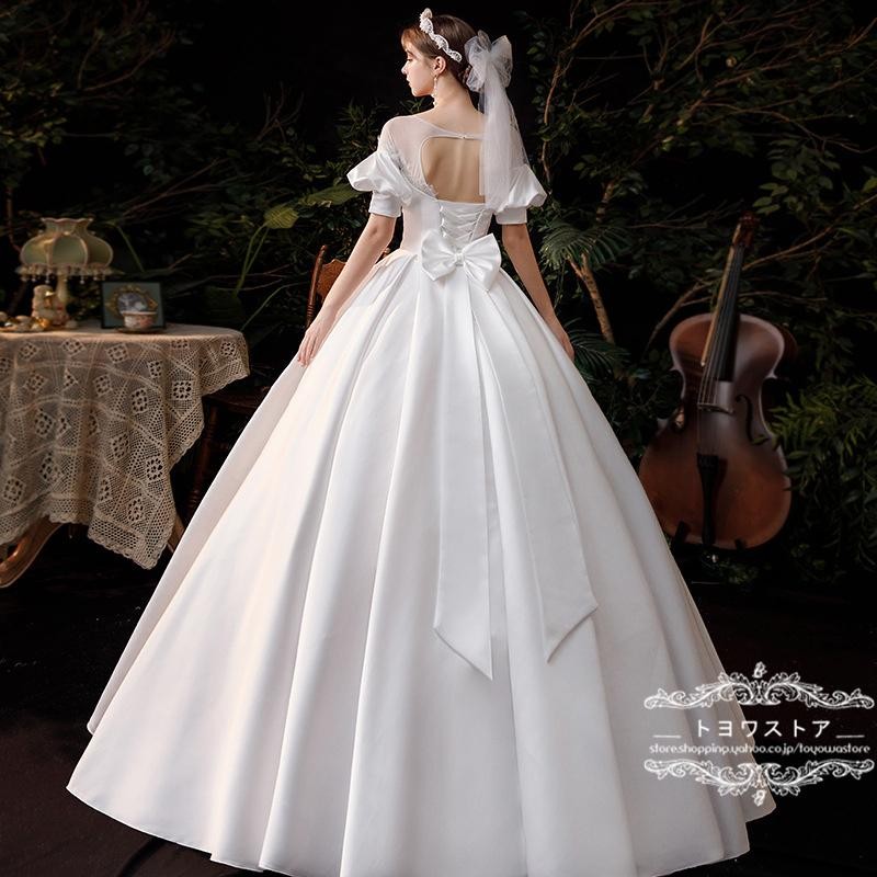 ウエディングドレス 結婚式 披露宴プリンセス Aライン パフスカート 長袖