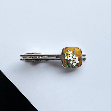 水仙【金】景泰藍領帶夾紅銅金屬景泰藍