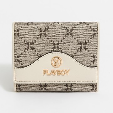 PLAYBOY - 翻蓋短夾 Lélégance系列 - 卡其色