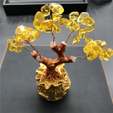 黃水晶發財樹 紫水晶錢袋 招財擺件搖錢樹聚寶盆辦公室裝飾品