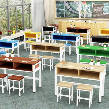 【台灣公司 可打統編】中小學生單雙層課桌椅輔導班學習桌手工繪畫美術培訓桌單人雙人組 y8182
