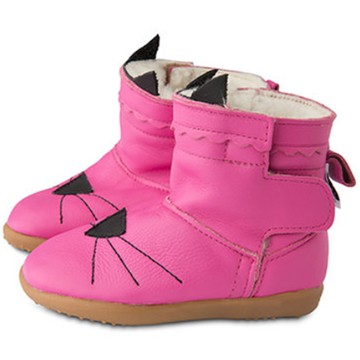 英國 shooshoos - 健康無毒真皮手工童鞋/靴子/童靴-桃紅貓咪