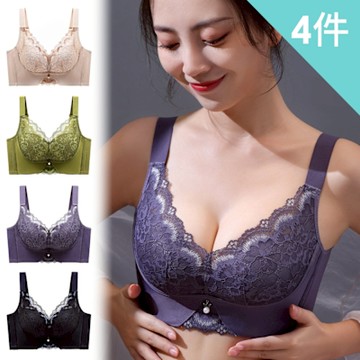 【enac 依奈川】性感花花蕾絲聚攏無鋼圈內衣/性感內衣/女內著/無痕內衣(超值4件組-顏色隨機)