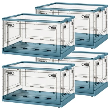 ONE HOUSE 五開門大容量巨無霸折疊收納箱 OH-Q210-E 100L  透明箱體 + 莓果藍  66 x 47 x 38.5cm  4個