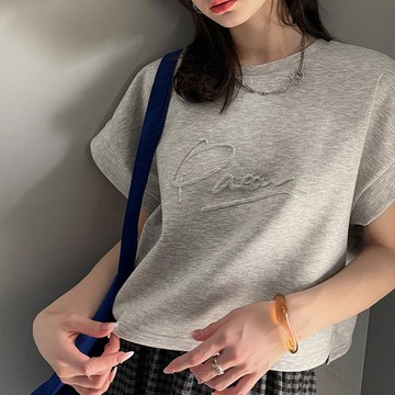 日本 Classical Elf - Java 低調logo印花寬短袖上衣-淺灰