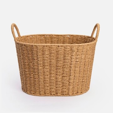 艾禮思手工編織紙繩提把落地收納籃 橢圓