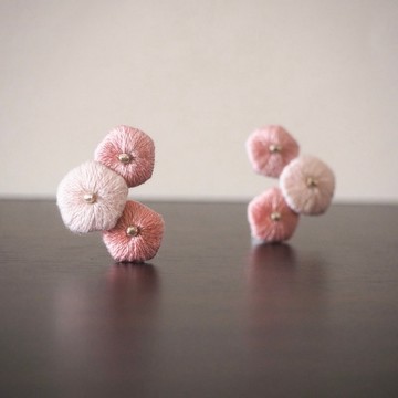 刺繡耳環 櫻花粉色 適合畢業典禮、婚禮或和服搭配
