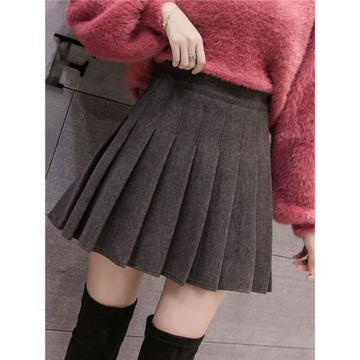 毛呢半身裙女秋冬加厚高腰顯瘦氣質a字短裙小個子時尚洋氣百褶裙