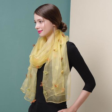 韓版時尚披肩絲巾桑蠶絲圍巾高檔真絲歐根紗釘珠紗巾春秋新款