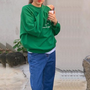 早秋款美式復古寬松長袖bf慵懶風上衣綠色休閑運動風衛衣外套女