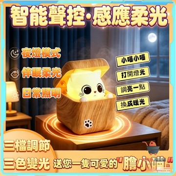 隔日達🔥貓咪夜燈 膽小貓夜燈 萌貓小夜燈 小貓小夜燈 可愛夜燈 遙控小夜燈 膽小喵小夜燈 睡眠牀頭聲控燈 可愛硅膠夜燈