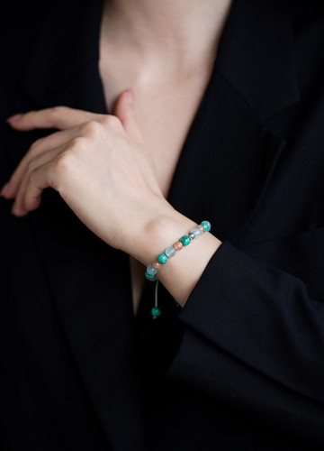 海夕  未時原創海藍寶橙月光石硅孔雀松石mix可調串珠手鏈男女禮