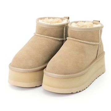 D+AF 冬戀5cm增高底真皮短筒雪靴 沙