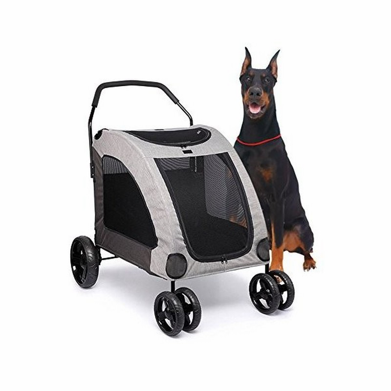 ペットカート 大型犬 中型犬 4輪 耐荷重60kg 大型犬の介護用 犬 お出かけ バギー 通気 前も後ろも網窓 介護 老犬 ペットバギー グレー 通販 Lineポイント最大0 5 Get Lineショッピング