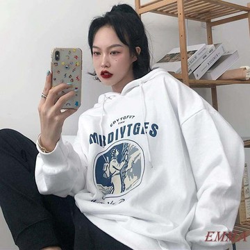 EMMA大尺碼大學T 長袖上衣 胖mm300加肥加大碼bf風衛衣女寬松慵懶風上衣加絨加厚大尺碼