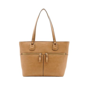 FIRANO-雙拉鍊皮革手提托特包(摩卡色)