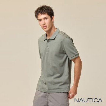 Nautica 官方旗艦 男裝 涼感休閒短袖POLO衫-灰綠色