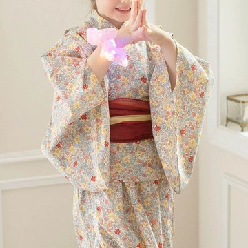 日本 Catherine Cottage - 夢幻2way純棉兵兒帶浴衣(可當洋裝)-復古小花-象牙米