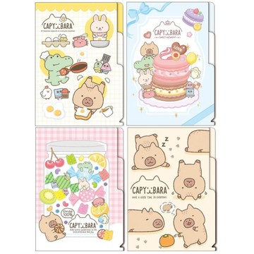 水豚 L型書夾A(2層)-荷包蛋/馬卡龍/糖果/開心