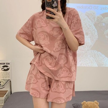 【台灣出貨】韓國家居服 無袖睡衣 帶胸墊睡衣 睡衣女居家服 女生睡衣 冰絲睡衣 涼感睡衣 夏天睡衣女 胸墊睡衣 睡衣套裝