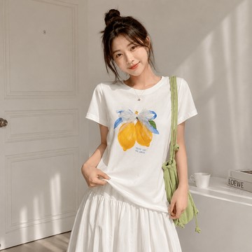 【太妮絲LE372】現貨 韓系 檸檬蝴蝶結・甜感T 短袖上衣 印花 蝴蝶結設計上衣 寬鬆顯瘦T恤 可愛少女風穿搭 檸檬家