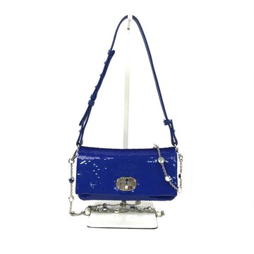 miu miu藍色亮片銀釦鍊條肩揹包