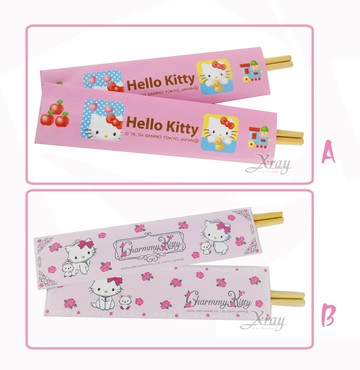 竹筷組，KITTY/瑪麗貓/廚房用具/筷子/筷套/餐具/學校，X射線【C04959A】