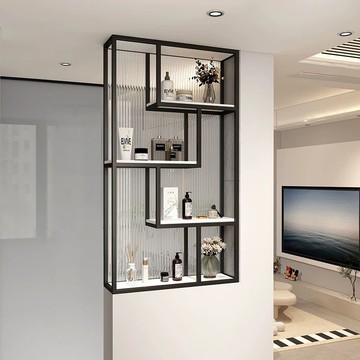 現代衛生間半墻長虹玻璃隔斷鐵藝置物架洗漱臺客廳不銹鋼屏風玄關 h7221