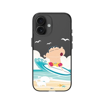 iPhone 16 Clear (相機按鈕) 酷墨灰 - 蠟筆小新 Crayon Shinchan - 海邊衝浪去