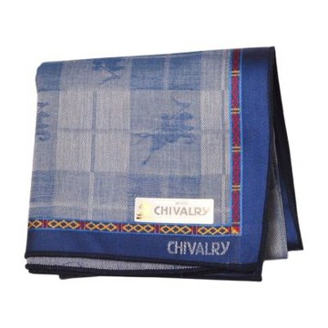 CHIVALRY 藍色方格浮水印騎士提花字母LOGO帕巾(46CM)