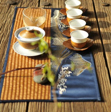 超好評大漆手工高端竹編宋錦刺繡茶席防水功夫復古茶具六君子配件