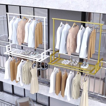 晾衣架 不銹鋼窗外陽臺晾曬衣架可伸縮折疊加粗涼曬架懸掛欄桿小型晾衣架-快速出貨