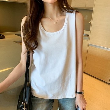 HK🔥 夏季寬松白色無袖打底老漢衫上衣女小吊帶辣妹u領背心t恤外穿內搭 無袖上衣 小可愛 女裝 背心 衣服 上衣女