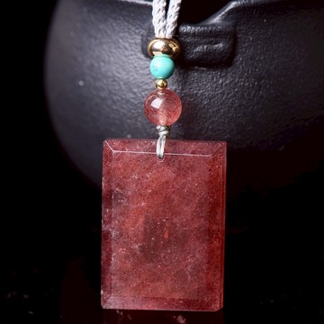 雁唐俄羅斯天然草莓晶項鏈吊墜女薔薇水晶掛墜粉水晶吊墜