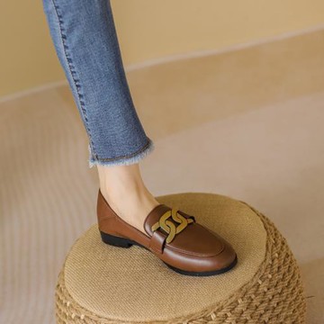 真皮樂福鞋女平底春秋新款軟皮黑色小皮鞋英倫風百搭一腳蹬女單鞋