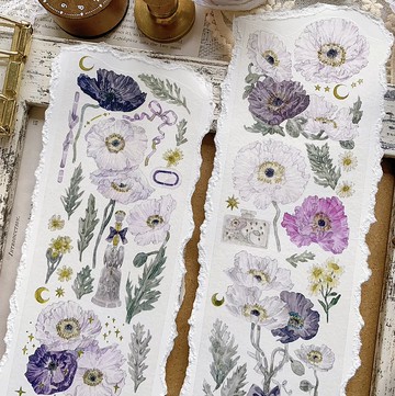 紫煙灰 復古大花卉稿 PET 和紙膠帶