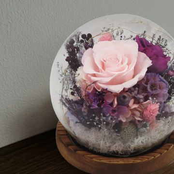 Enman永生花水晶玻璃球擺設 - 粉紫色