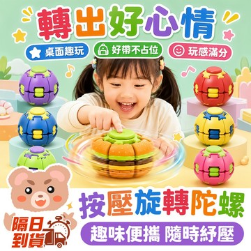 漢堡按壓陀螺 按壓旋轉球 升級款漢堡旋轉球 按壓旋轉漢堡球 指尖陀螺轉轉球 指尖舒壓 解悶解壓療癒轉轉球 抖音爆款 解壓