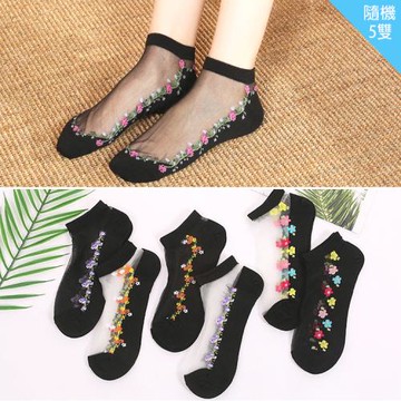 韓系透膚女襪水晶襪玻璃絲襪短襪1/2襪22-24cm隨機5入組 90100008【卡通小物】