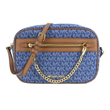 MICHAEL KORS MK滿版單寧掛鍊斜背包-大/藍