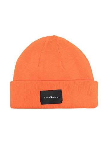 John Richmond Junior - logo-patch knit hat - kids - Cotton - 58 cm - Orange