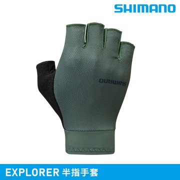 SHIMANO 半指手套 EXPLORER｜橄欖綠 M-XL (單車手套 自行車手套 露指手套)