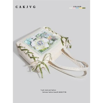 CAKJVG日系漫展二次元絲帶痛包大食量通勤托特包大容量單肩包百搭