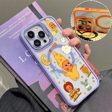 咖啡星星人 磁吸手機殼 金屬鏡頭支架 保護殼 適用於iPhone 17 16 15 14 13 12 11 Max防摔殼