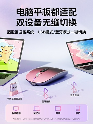 筆記本無線鼠標，三模靜音充電女生辦公高顏值電腦滑鼠2025新款【益三和】可開發票