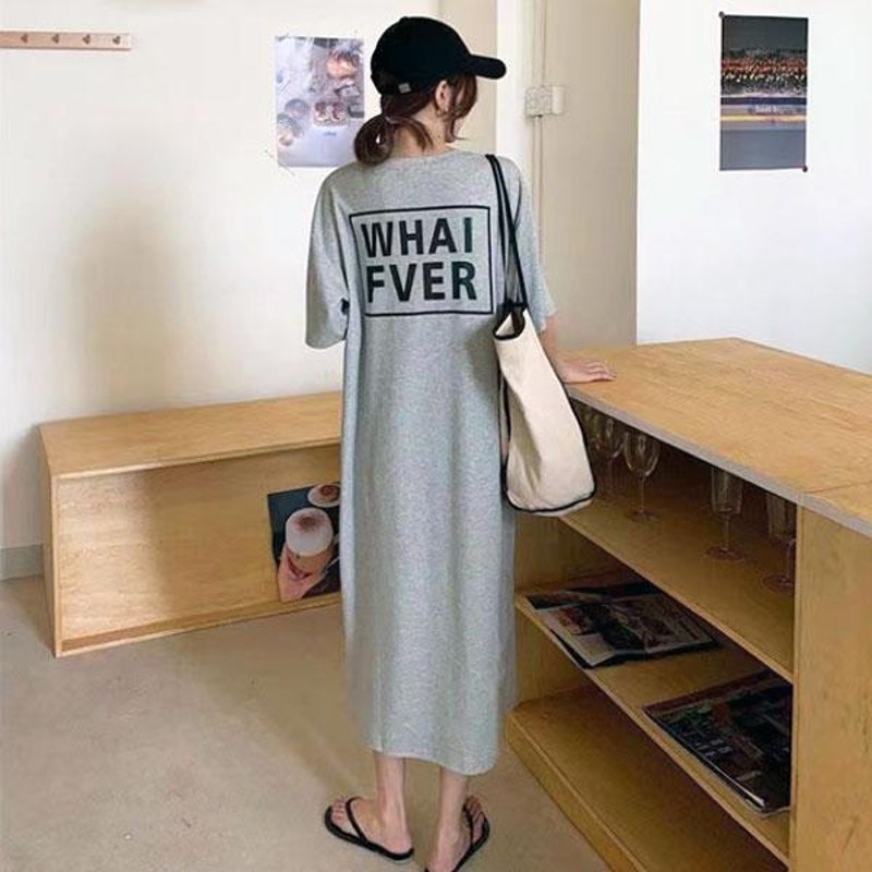 レタープリント ゆったり Tシャツ ワンピース Tシャツワンピ  