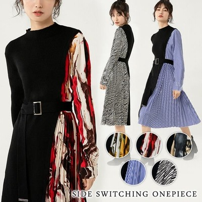 ワンピース レディース 秋 冬 秋冬 黒 長袖 プリーツ ロング Aライン ストライプ ミモレ ブラック イエロー グレー ブルー ボルドー ゼブラ 代 送料無料 通販 Lineポイント最大get Lineショッピング