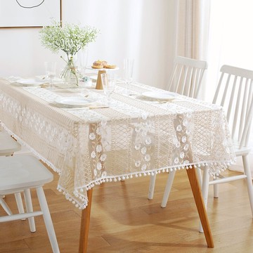 【清倉】唯米9953歐式田園白色蕾絲餐桌布藝長方形茶幾巾小圓臺布